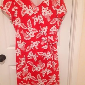 Lands' End Bright Poppy Hawaiian Floral Knit Dress